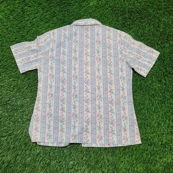 Vintage 70s Dagger Collar Floral Blouse Womens Medium Cottagecore Disco - Picture 5 of 10